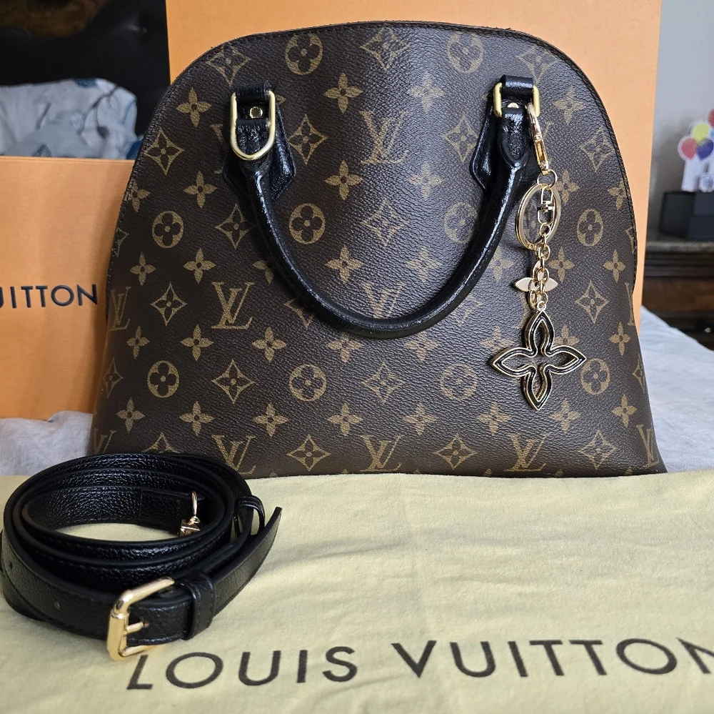 Louis Vuitton Brown Monogram Alma PM Satchel with Black Handles